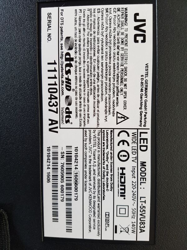 JVC LT-55VU83A - Pasy na ekranie. Nie działa pilot.