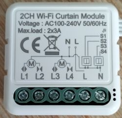 2CH Wi-Fi Curtain Control Module Giier brand 2-channel Wi-Fi curtain control module with connection diagram.