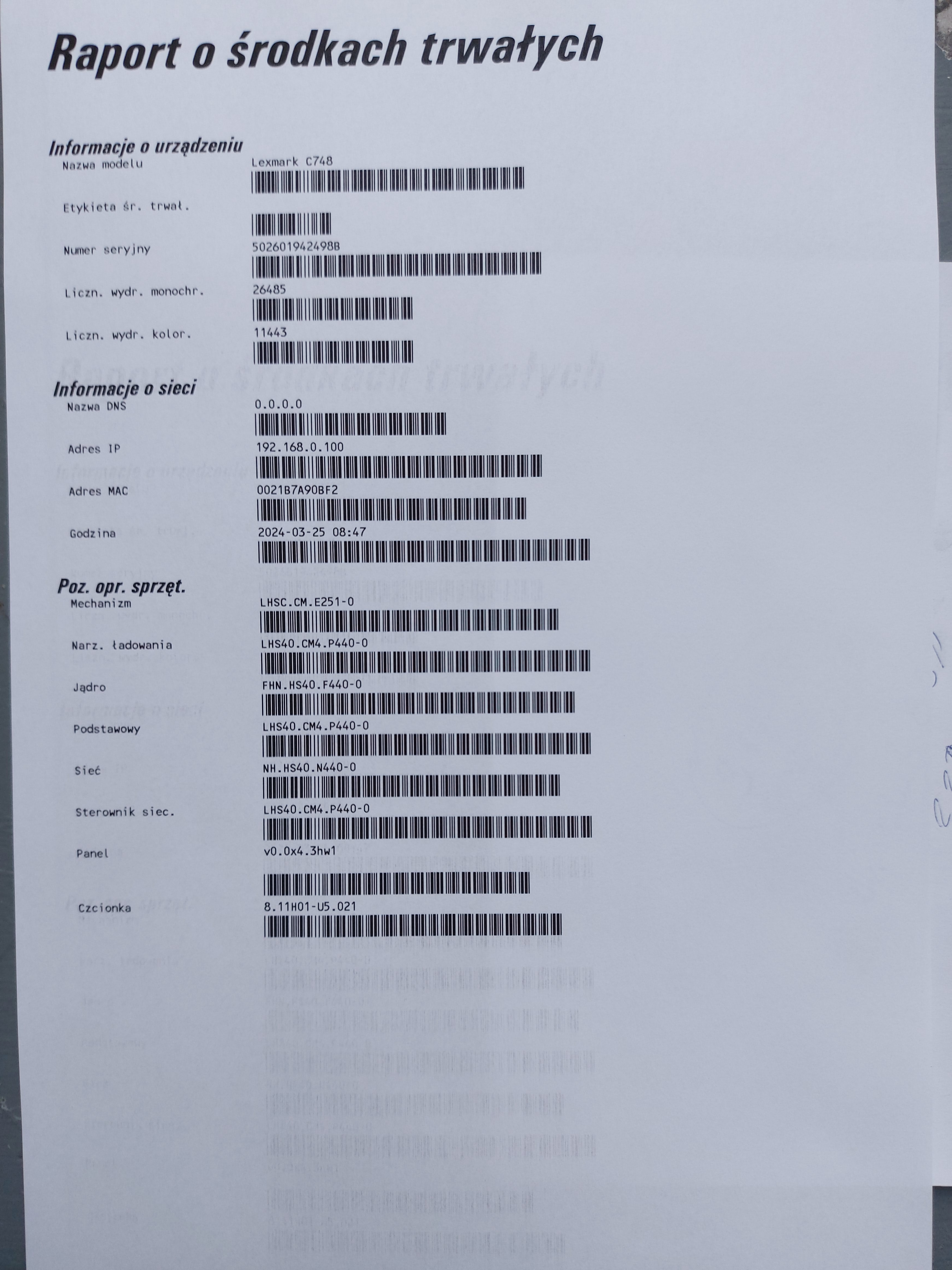 Lexmark C748de drukuje ducha wymienione tonery, fuser, bębny