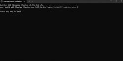 Command line of the Builder S10 firmware flasher showing usage instructions.
