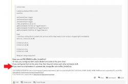 Screenshot showing sample script code and part of a conversation on a tech forum.