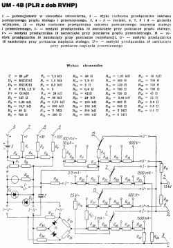 Schemat elektryczny miernika UM-4B z opisem elementów.