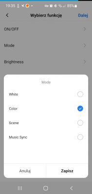 RGBW bulb function settings in Tuya app