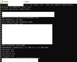 Simulating file copy with rsync in WSL WSL terminal showing example use of the rsync command to simulate copying files between directories.
