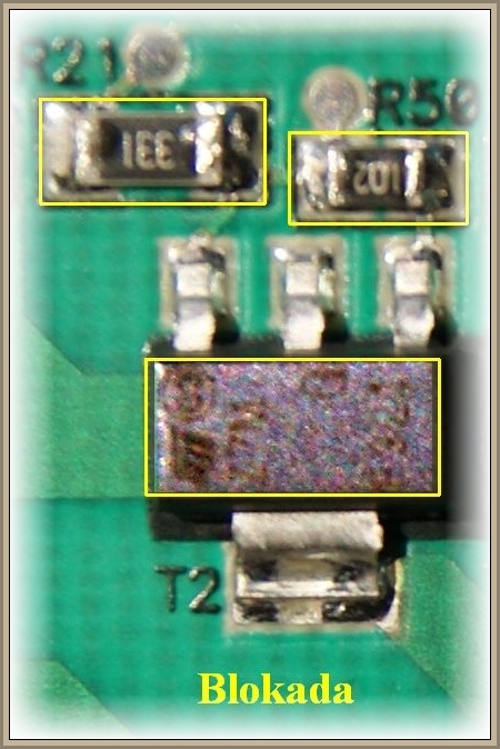 Close-up of a PCB with highlighted electronic components.