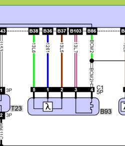Fragment schematu elektrycznego z przewodami do złącza C1 i oznaczeniami B38–B86