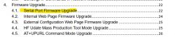 Fragment of a document's table of contents related to firmware upgrades, with the serial port upgrade option highlighted.