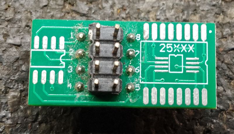PCB adapter with test socket and 25XXX memory footprint