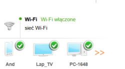 Lista urządzeń podłączonych do sieci Wi-Fi na routerze FunBox 3.0, widoczne ikony telefonu, dwóch komputerów i oznaczenia And, Lap_TV, PC-1648.
