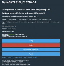 Screenshot of a device interface showing status and configuration information.