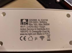 Information plate on the LSC Smart Connect power strip.
