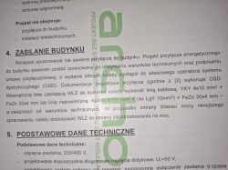 Fragment dokumentu opisującego zasady zasilania budynku i dane techniczne.