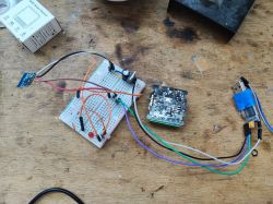Breadboard with connected electronic equipment on a desk