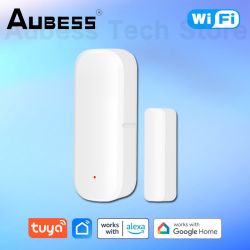 WiFi door/window sensor by Aubess, consisting of two white components.