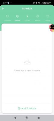 Schedule Addition Option in App Mobile app interface with an option to add a new schedule.