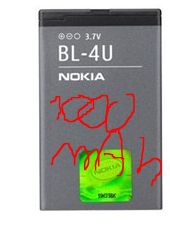 Bateria Nokia BL-4U 3.7V o pojemności 1000 mAh, z napisem na etykiecie czerwonym markerem.