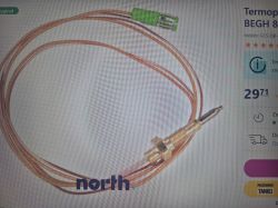Zdjęcie termopary z miedzianym przewodem i zielonym złączem na stronie produktu North