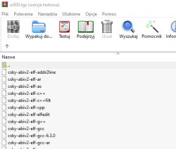 A file decompression program window showing the contents of an archive named w800.tgz.