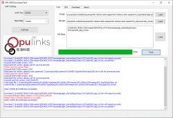 Screenshot of OPL1000 Download Tool with loaded binary files and operation logs.