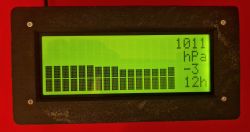 DIY Barometer LCD Display LCD display showing barometer data.