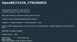 Screenshot of the OpenBK7231N interface displaying temperature and humidity parameters and connection details.