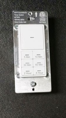 Wi-Fi timer switch with buttons to set time from 5 minutes to 4 hours.