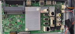 TV mainboard with model number 17MB170, featuring AV, HDMI, VGA ports and various electronic components.