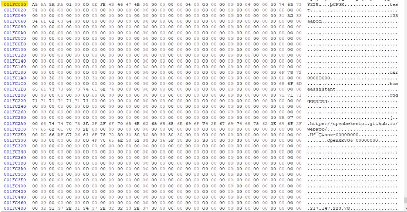 Screenshot of a hex editor displaying binary data starting at address 0x1FC000.