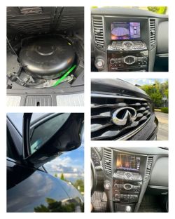 Close-ups of interior and exterior details of a black Infiniti car