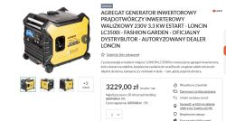 Agregat prądotwórczy Loncin LC3500i w kolorze żółto-czarnym z panelem sterowania z boku