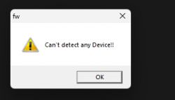 Error message stating Can't detect any Device!! with an OK button.