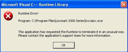 Lexmark X3350 - błąd runtime przy uruchamianiu aplikacji sterownika