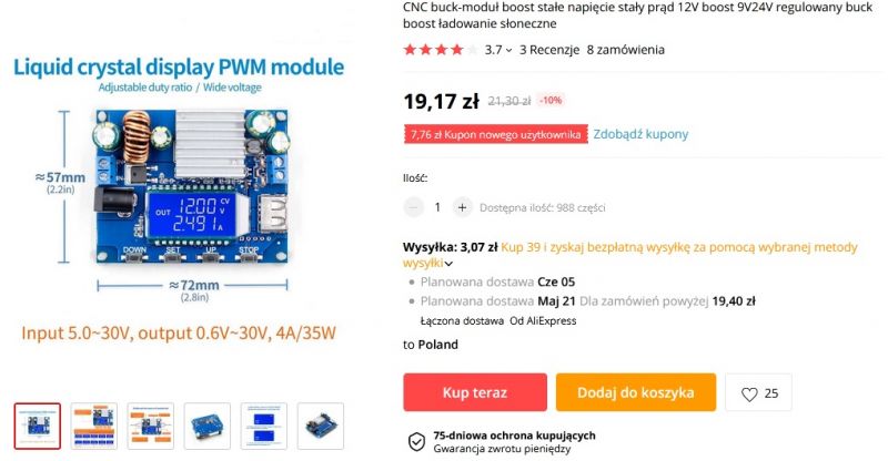 Moduł programowanej przetwornicy Buck/Boost Moduł programowanej przetwornicy Buck/Boost