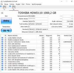Toshiba P300 1TB wolne ładowanie, dziwne hałasy i odczyty smart