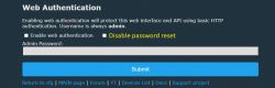 Web authentication interface with options to enable authentication and disable password reset.