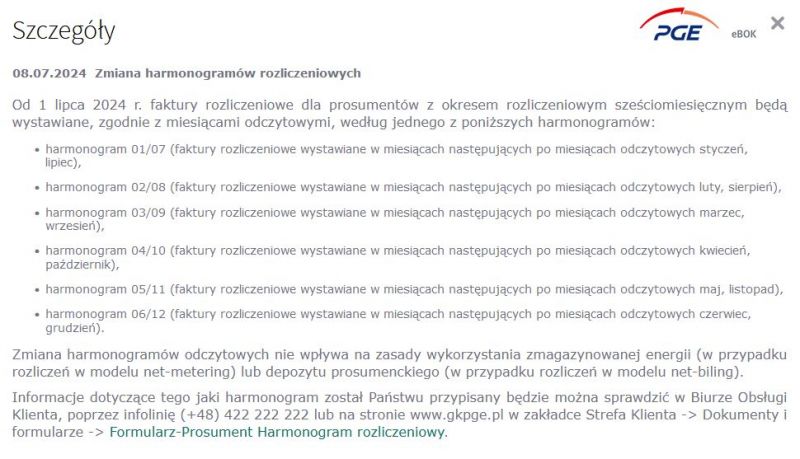 PGE - zmiana okresów rozliczeniowych dla prosumentów od 01.07.2024