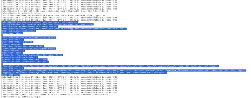 Screenshot of Application Retrieving Weather Data from OpenWeatherMap Screenshot displaying the results of an application retrieving weather data from OpenWeatherMap using an HTTP request.