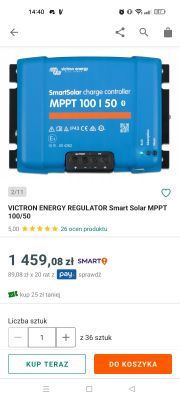 Panel słoneczny 555 W w kamperze z regulatorem Victron 100/50