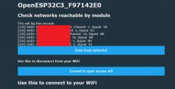 ESP32C3 module user interface showing a list of WiFi networks.