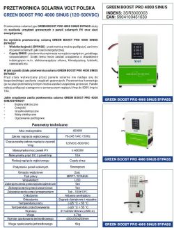 Przetwornica solarna Green Boost Pro 4000 Sinus z opisem technicznych parametrów.