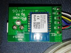 Wi-Fi Module WB3S on Circuit Board with Wires Wi-Fi module WB3S on green PCB with labeled pins and attached wires