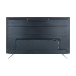 Back of a black television with visible ports and legs