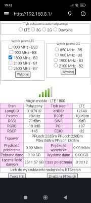 Ekran konfiguracji routera Huawei B535 pokazujący dane połączenia LTE.