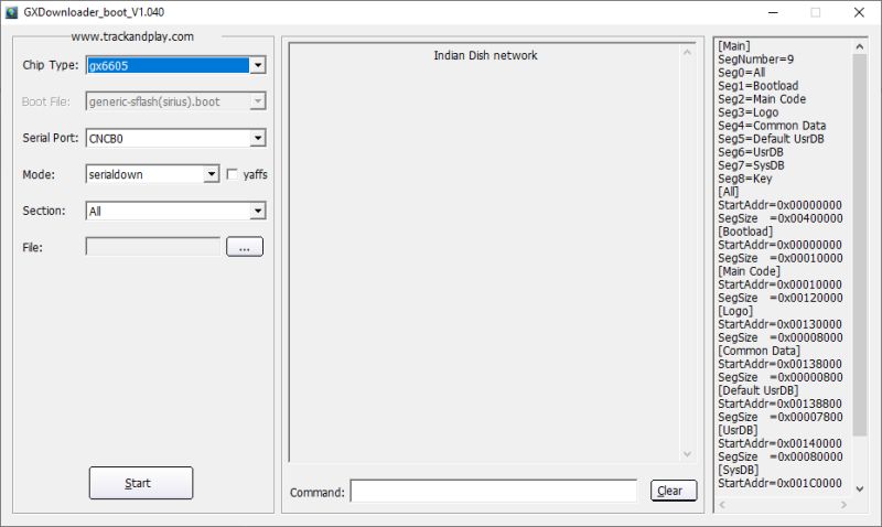 GXDownloader_Boot window with selected chip gx6605 and setting panel on the left