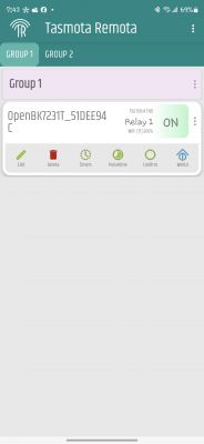 Screenshot of the Tasmota Remota app displaying a device OpenBK7231T.