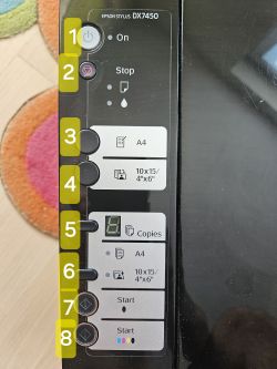 Panel drukarki Epson Stylus DX7450 z ponumerowanymi przyciskami