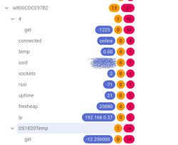 User interface showing details of device W800C0DCE97B2, including DS1820 temperature status.