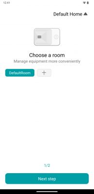 Smartphone app screen showing room selection option.