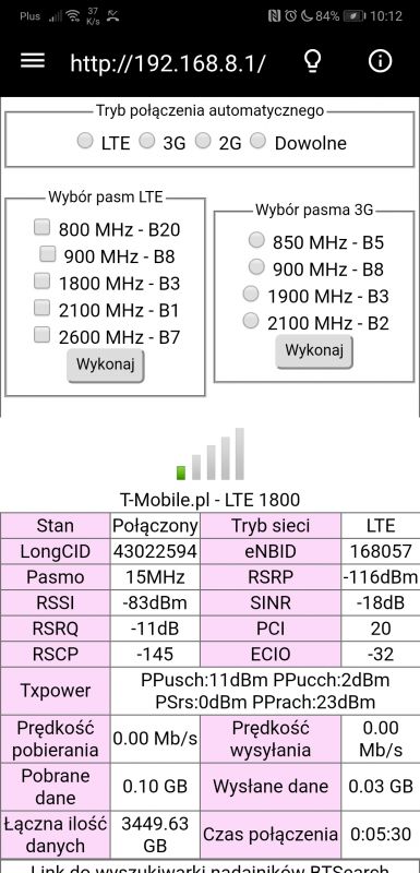 Niska prędkość Internetu LTE T-Mobile mimo anteny MIMO i modemu