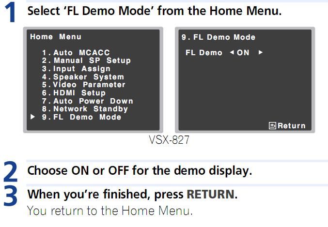 Pioneer VSX 527 - jak wyłączyć demo na wyświetlaczu?